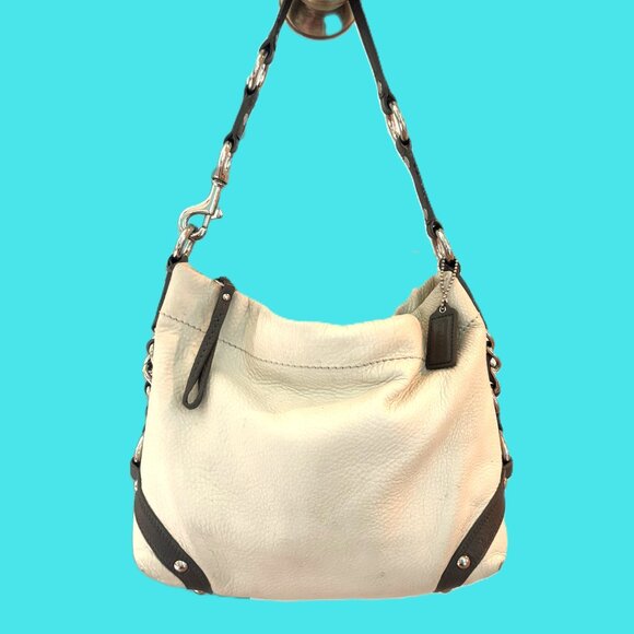 Coach Chelsea Cream Pebbled Leather Gray Straps Silver Hardware Mint Interior - Picture 10 of 13